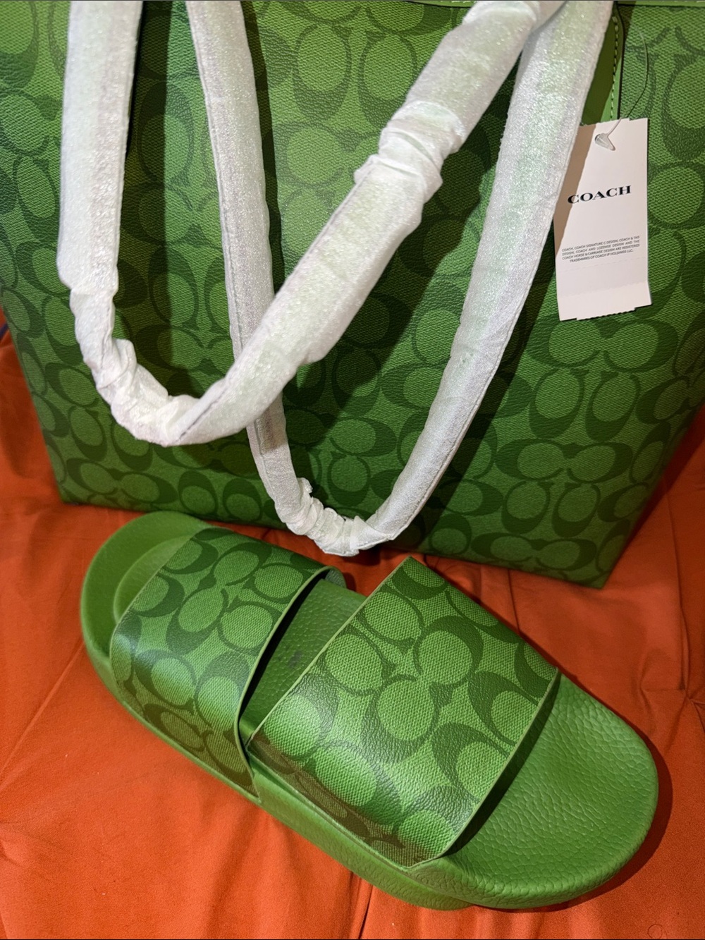 Coach Green Signature Monogram Tote with Gold-Tone Logo - Picture 7 of 7